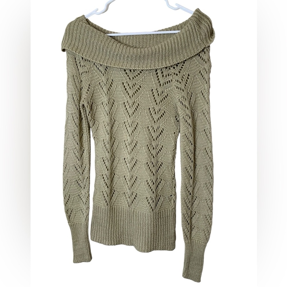 Vintage Y2K Wet Seal Knit Pullover Sweater Size M Off Shoulder Neutral Preppy